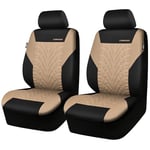 CAR PASS Car Seat Covers Two Front Only for Car, 3D Tyre Print Automotive Interior Covers, Airbag Compatible, Quick Setup Universal Fit Seat Covers for Car, Truck, SUV(Black and Beige)