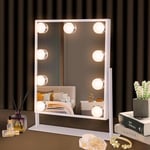 Hansong Miroir de courtoisie avec lumières Miroir de courtoisie éclairé avec 9 Ampoules LED Miroir de Maquillage Lumineux à Brancher avec lumières Rotation à 360° avec Miroir grossissant 10x