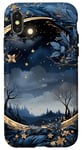 Coque pour iPhone X/XS Bleu nuit aquarelle ciel paysage lune