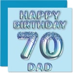 70th Birthday Card for Dad - Blue Glitter Party Balloons - Happy Birthday Cards for 70 Year Old Dad Father from Son Daughter, 145mm x 145mm Bday Greeting Cards Gift