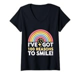 Womens 100th Day of School I've Got 100 Reasons To Smile V-Neck T-Shirt