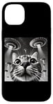 Coque pour iPhone 14 Plus Cat Selfie with UFO Weird 50s Photo