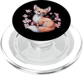 Renard kawaii de dessin animé avec des cerises et des fleurs PopSockets PopGrip pour MagSafe