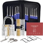 Kit de Crochetage Serrure 26 Pièces,Lock Picking Kit Outils de D`entraînement avec 2 Serrure Transparente,Poignée en Silicone Bleue Confortable,pour Serruriers Débutant et Pro(Q63)