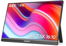 ARZOPA 16.0" 2.5K Moniteur Portable, Écran HDR 2560x1600, 500nits 8bit QHD, Moniteur Portable HDMI USB-C pour Ordinateur Portable, IPS 16 :10, Prise en Charge Unipolaire pour Mac PC PS4/5 Xbox Switch