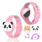 Set med 2 Kids AirTag Armband Söt Cartoon Armband Silikon Anti-förlorat Armband Rosa