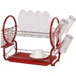 Red Chrome Deluxe 2 Tier Chrome Plated Dish Drainer Cup Glasses Cutlery Rack