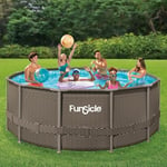 FUNSICLE, Piscine Tubulaire, Hors Sol, Ronde Ø 3,66M X H1,22M, Modèle Oasis Pool, Livrée avec Épurateur, Échelle, Kit d'entretien, Bâche et Tapis, Coloris Marron Tressé