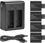 Kit de batterie de rechange avec double chargeur 3,7 V 900 mAh Li-ion compatible avec caméra d'action SJCAM SJ4000 SJ5000 SJ6000 M10