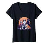 Womens Retro Kitten Cats, Funny Orange Tabby Cats And Black Cats V-Neck T-Shirt