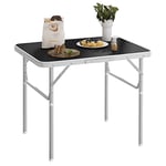 WOLTU Table de Camping Pliable, Table Pliante Portable, Table de Jardin Exterieur Table de Pique-Nique Table de Balcon, 2 Hauteur Réglable, en Aluminium et MDF, Noir CPT8131sz