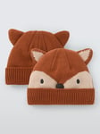 John Lewis Baby Fox Beanie, Pack of 2, Orange