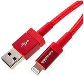 Amazon Basics Câble USB-A vers Lightning en nylon tressé Chargeur certifié MFi pour iPhone Rouge 1.8 m