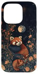 Coque pour iPhone 14 Pro Red Panda Moon Flowers Cottagecore