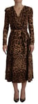 Dolce & Gabbana Robe Viscose Marron Léopard Enveloppant A-Line MaxiIT36/US2/