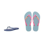 Havaianas Women's Slim Flip Flops, Blue (Navy Blue 0555), 5 UK, Women's, Slim Brasil Logo, Flip Flop, Blue Water, 4.5/5 UK