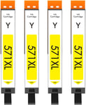 CLI-571XL Jaune Cartouche d'encre Compatible avec Canon CLI-571 XL Y Multipack (4-Pack),pour Pixma MG5750 TS5050 MG5751 TS5055 MG5753 MG6850 MG6851 TS5051 TS5053 TS6050 MG7750