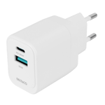 DELTACO – USB GaN wall charger 1x USB-A 18, W 1x USB-C PD 30 W, PPS (USBC-AC155)