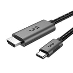 uni Câble USB C vers HDMI 1,8m (4K@60Hz), Câble tressé USB Type-C vers HDMI Thunderbolt 4/3 compatible avec iPhone série 15 MacBook Pro Air iPad Pro iMac Mini Pro Surface Book Galaxy S20 etc. Gris