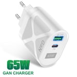 Adaptateur De Charge Rapide Gan 65w,Type C Pd,Pour Macbook Pro,Ordinateur Portable,Iphone 13,14,Ipad,Huawei,Xiaomi,Samsung - Type Eu Plug White