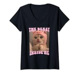 Womens The Beast Inside Me Funny Cat Meme Sarcastic Inappropriate V-Neck T-Shirt