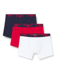 Emporio Armani Men's Bold Monogram 3-Pack Boxer Shorts, Marin/Rosso LAC/BIAN, S