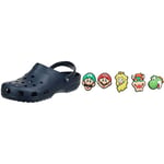 Crocs Classic, Sabots Mixte, Marine, 42/43 EU + Lot de 5 Jibbitz Super Mario One-Size