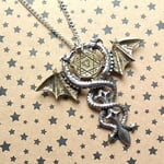 Sacred Dragon Star Amulet Silver Gold Tone Pendant Necklace Forbidden Gothic