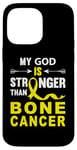 Coque pour iPhone 14 Pro Max Ruban jaune pour sensibilisation au cancer des os avec inscription Love God Support In July