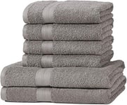 Amazon Basics Lot de 6 serviettes 100 % coton pour salle de bain, résistantes à la décoloration, douces et absorbantes, 2 Serviettes de bain et 4 Serviettes à mains, gris