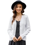 KANCY KOLE Cardigans légers d'automne pour Femmes Cardigan en Tricot Creux à Manches Longues Boléro Court Shrugs Blanc M