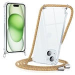 Yoedge Coque pour iPhone 15 Plus avec Cordon 6,7", Transparente Coque Collier Réglable Téléphone Étui Portable Lanyard Housse, Etui avec PC + TPU Bumper Anti-Chute Protection Case, Arc-en-Ciel