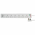 pro elec PEL00121 6 Way 2 USB Extension Lead, 2m, White 2 x usb