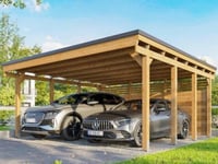 Carport Bois CASTELLANE 558X555 Panneau de Fond Intégré - Toiture en Bois + Feutre Bitumeux - Abri 2 Voiture