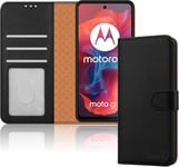 iCatchy Case for Motorola Moto E14 / G04 / G24 Leather Wallet Book Flip Black 