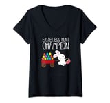 Womens EASTER EGG HUNT CHAMPION Bunny Girls Kids Toddler Women Mom V-Neck T-Shirt