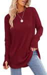 Aokosor Oversized Jumper Women Jumpers for Leggings Ladies Wine Red Sweatshirts Long Sleeve Tops Size 22-24 Thumbholes Curved Hem