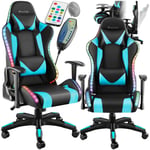 tectake Gamingstol Tartaros, LED, massagefunktion Azurblå