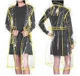 Manteau De Pluie À Capuche Avec Ceinture Pour Homme Et Femme,Veste Longue En Plastique Transparent,Imperméable,À La Mode