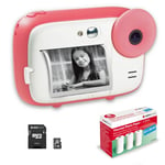 AGFA Photo Pack Realikids Instant Cam + 1 Carte Micro SD 32GB + 3 Rouleaux Papier Thermique ATP3WH - Appareil Photo Instantané Enfant, Ecran LCD 2,4', Miroir Selfie et Filtre Photo - Rose