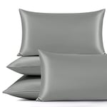 Yorkshire Bedding Silver Satin Pillow Cases 4 Pack for Hair and Skin Standard Size Satin Pillowcases with Envelope Closure (50x75cm)