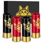 Cat Plastic Shot Glasses Bulk Set of 4 with Gift Box for Men Women Cat Lovers Owners Wedding Party Birthday Novelty Gifts, 12GA Small Bullet Shot Cups for Whiskey Tequila Vodka Liquor, Black+Red