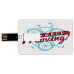 32G USB Flash Drives Credit Card Shape Retro Memory Stick Bank Card Style Keep It Moving Motivational Phrase Hipster Lifestyle Bicycle Grunge Display Decorative,Sky Blue Red Coconut Waterproof Pen Thu