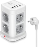 Multiprise USB 8 Prises, Bloc Tour Multiprise Electrique USB avec 4 Ports USB de Recharge (5V/3,4A,17W) Bloc Multiprise avec Interrupteur pour la Maison, Le Bureau, Câble de 2m-Blanc