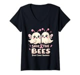 Womens Save the Boo Bees Breast Cancer Awareness Ghosts Tee V-Neck T-Shirt