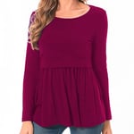 Bearsland Women's Nursing Tops Long Sleeve Scoop Neck Breastfeeding Shirt Maternity Clothes, Purplish Red, S