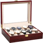 Uten 10 Grilles En Bois BoîTier De Montre En Verre Couvercle De La BoîTe Organisateur Montre Cadeau BoîTe Montre PièCes (Couleur : Rouge) (Promu)