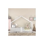Lit cabane pour enfant avec cheminée protection contre les chutes sommiers à lattes robustes, en bois de pin pour enfants, 90 x 200 cm, blanc