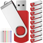 Clé USB 2.0 16 Go Lot de 10 Cles USB Disque Flash USB Pivotante Clef USB 16Go Mémoire Stick pour PC Couleur Rouge Pen Drive avec Cordes by FEBNISCTE