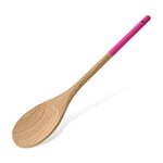 Tasty Wooden Kitchen Serving Spoon, Spoon Ladle with Pink Handle, Kitchen Spoon for Cooking and Serving Food, Wooden Kitchen Utensil, Dimensions: 30 x 5.5 cm, Colours: Light Brown and Pink